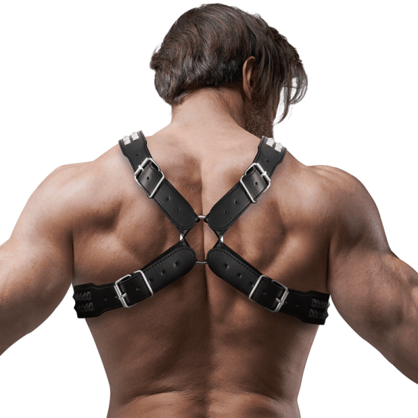 FETISH SUBMISSIVE ATTITUDE - MEN'S CROSSED CHEST ECO-LEATHER HARNESS WITH RIVETS 2